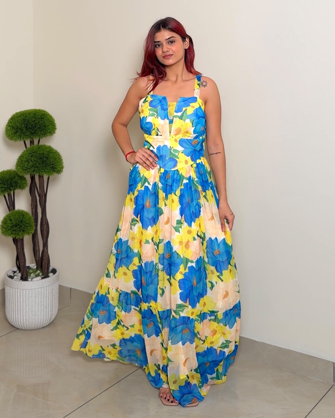 Floral Strap Maxi Dress Vibrant Colours