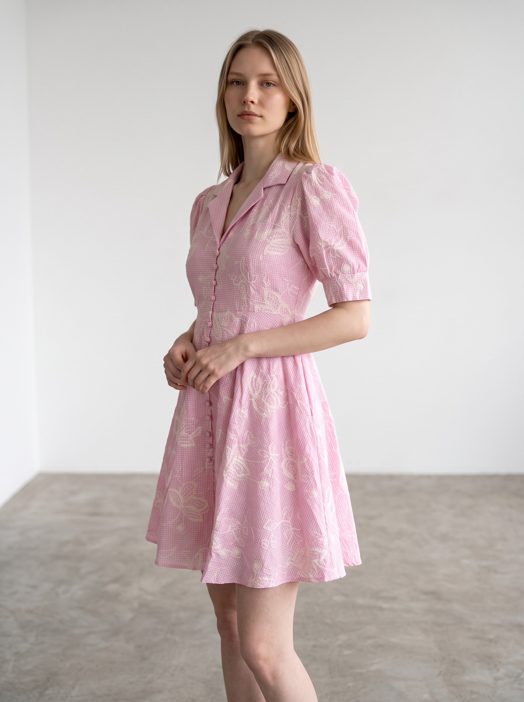 Floral Embroidered Midi Dress with Belt