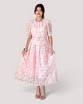 Floral Cutout Lace Belted Midi Dress