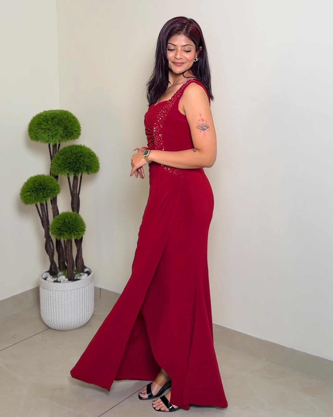 Embellished Slit Bodycon Gown
