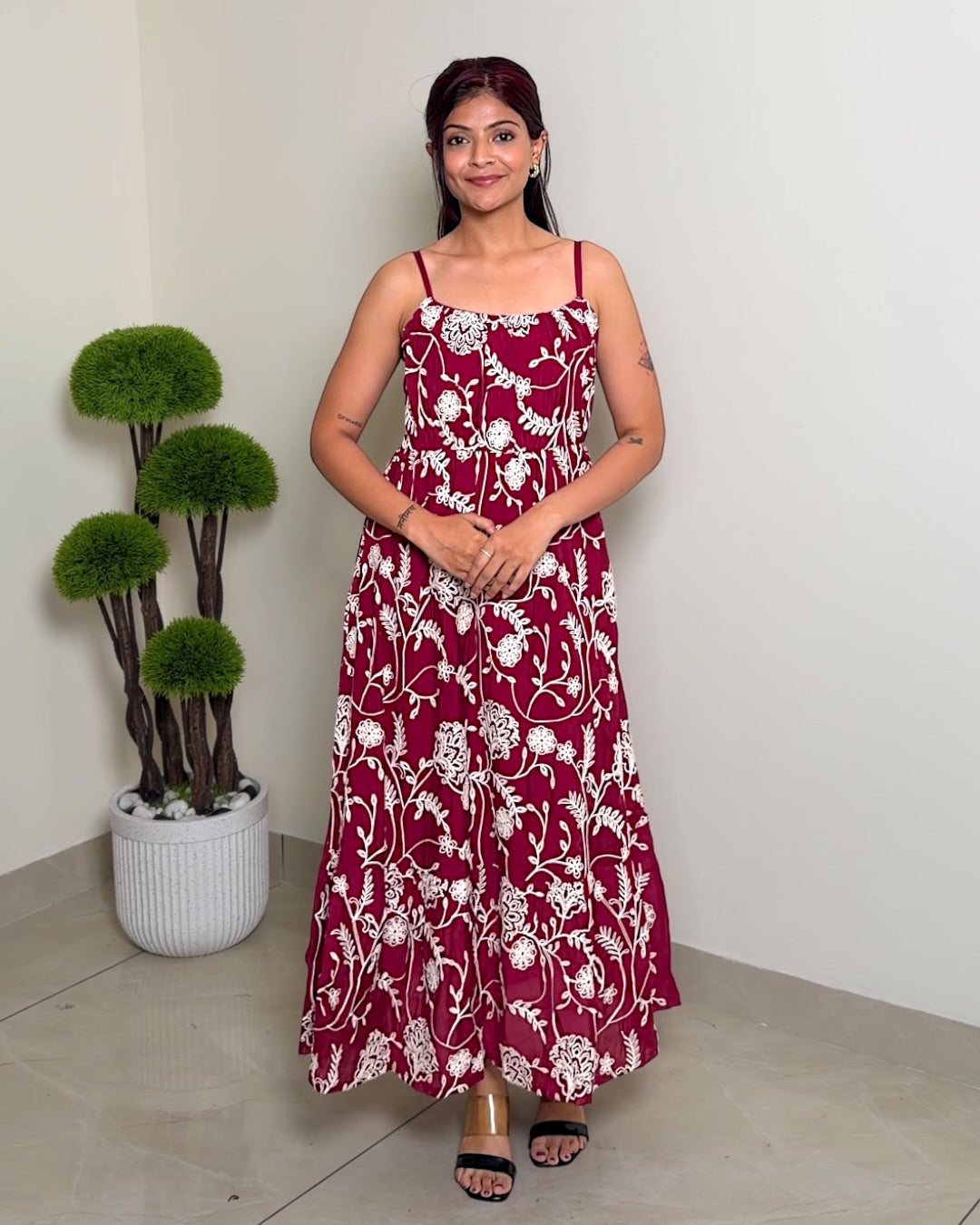 Vibrant Embroidered Printed Maxi Dress