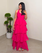 Ruffle Tiered Halter Neck Maxi Dress
