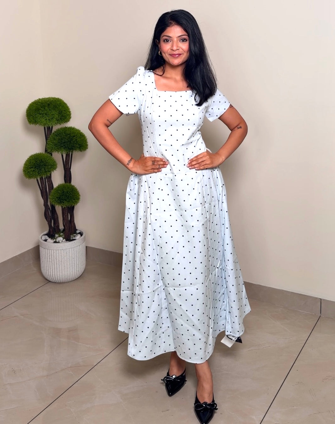 Polka Dot Flared Midi Dress