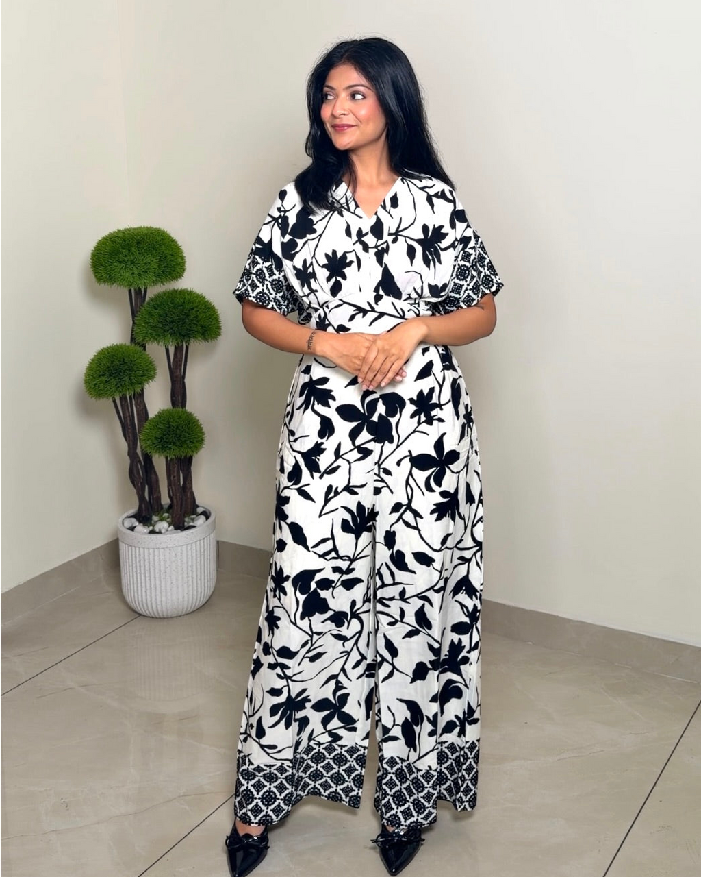 Printed V Neck Jumpsuit