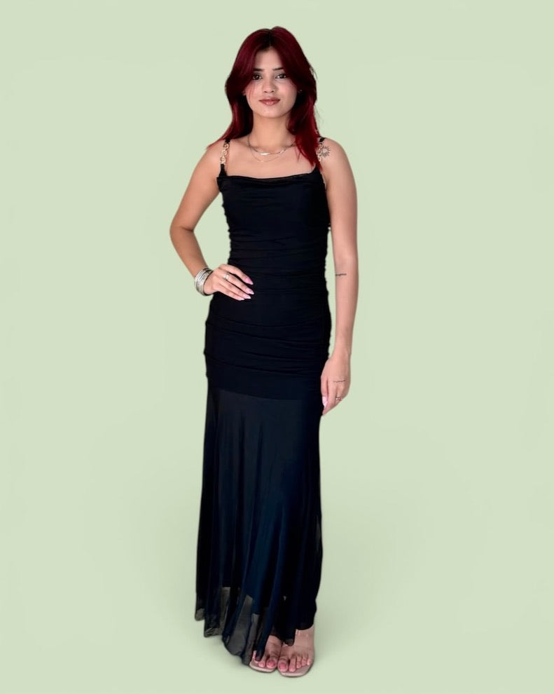 Ruched Bodycon Mesh Maxi Dress