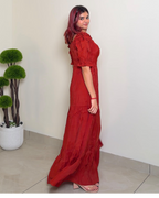 Solid Designer Puffed Sleeve Dress