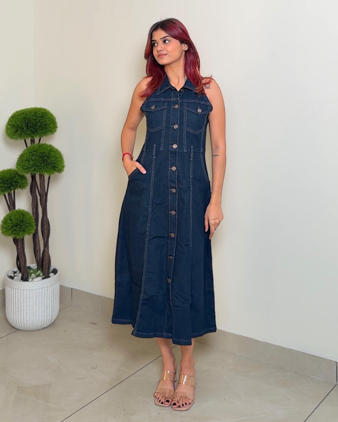 Sleevless Denim Button Down Dress