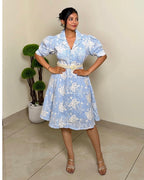 Floral Embroidered Midi Dress with Belt