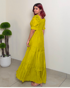 Solid Designer Puffed Sleeve Dress