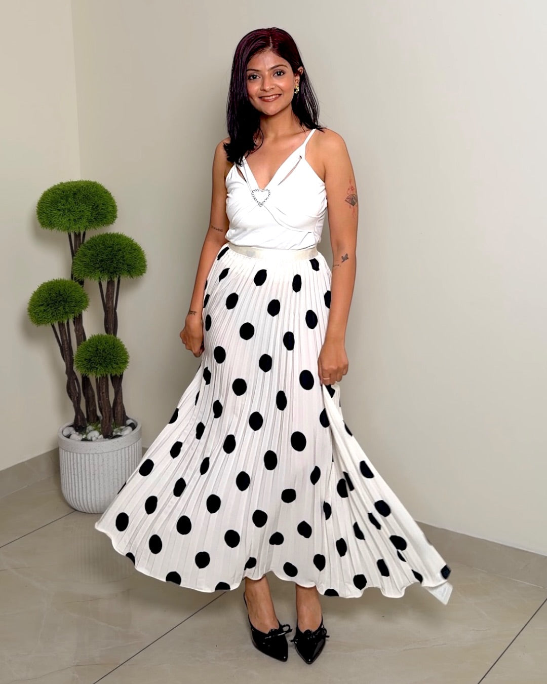 Trendy Pleated Polka Dot Skirt
