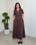 Belted Stretchable Shirt Style Dress