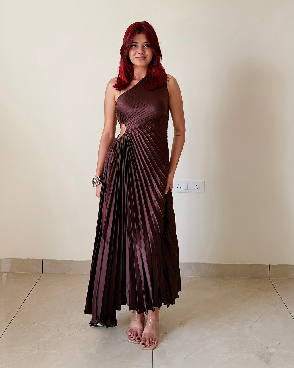 Pleated One Shoulder Maxi Dress