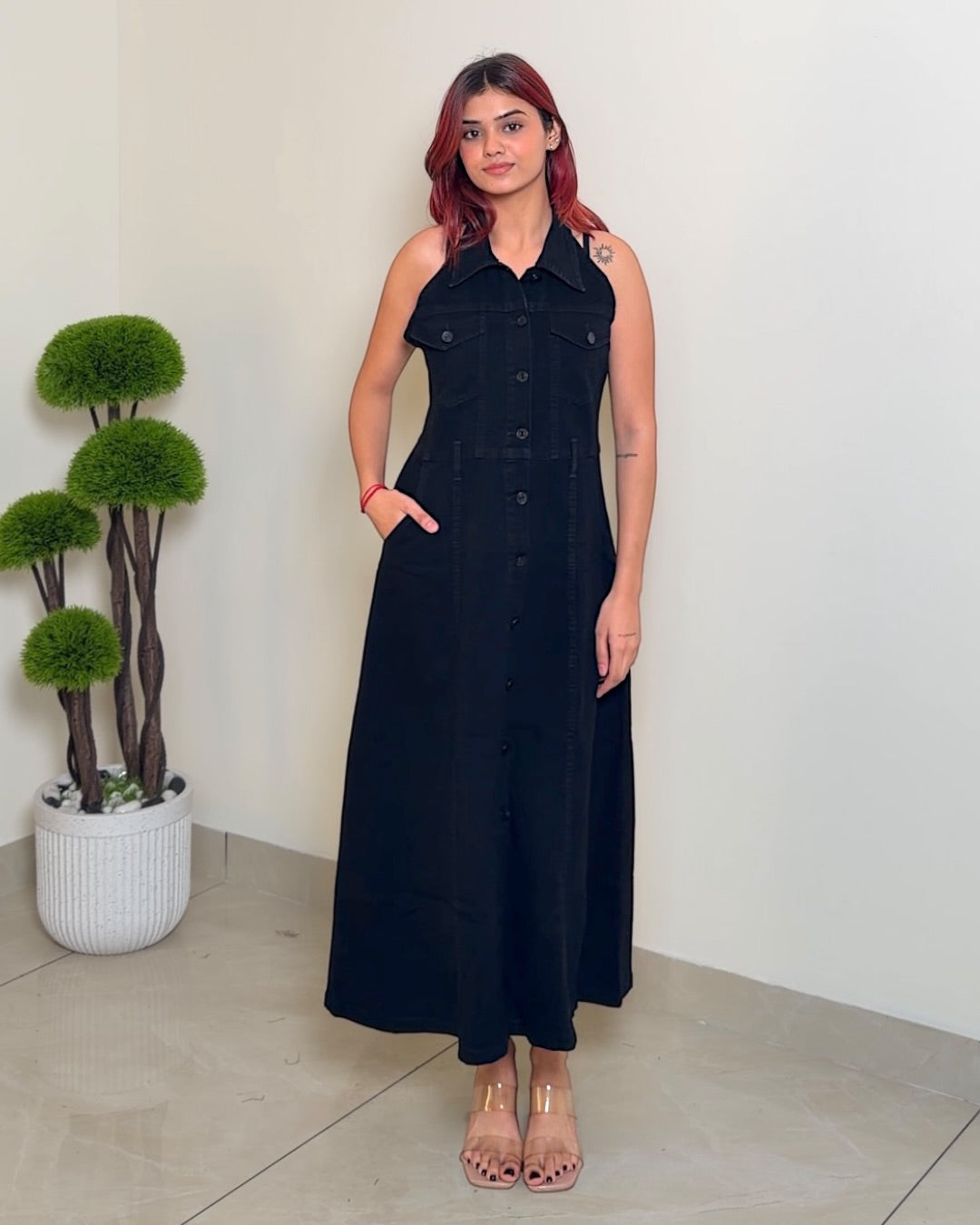 Sleevless Denim Button Down Dress