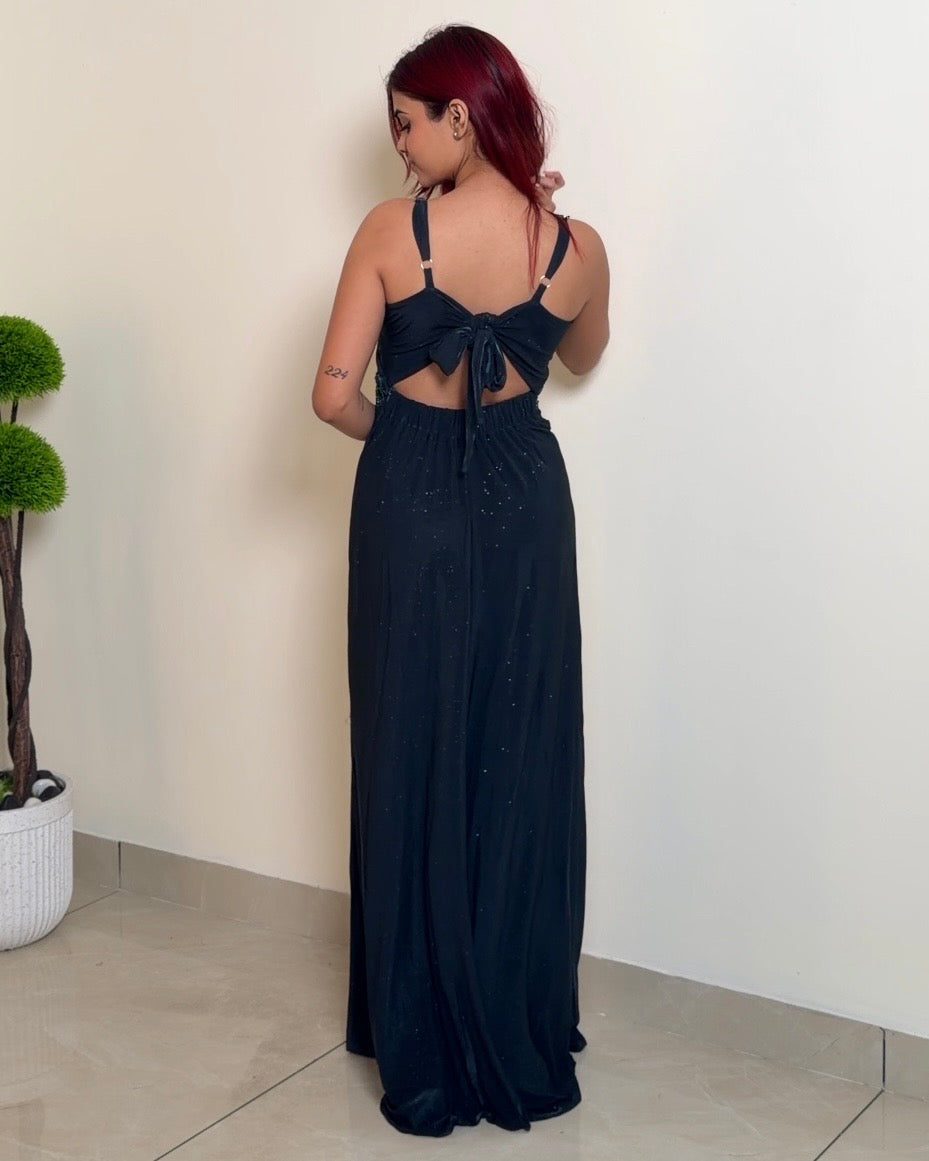 Back Tie-Up Glitter Maxi Gown ✨