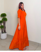 Solid Designer Puffed Sleeve Dress