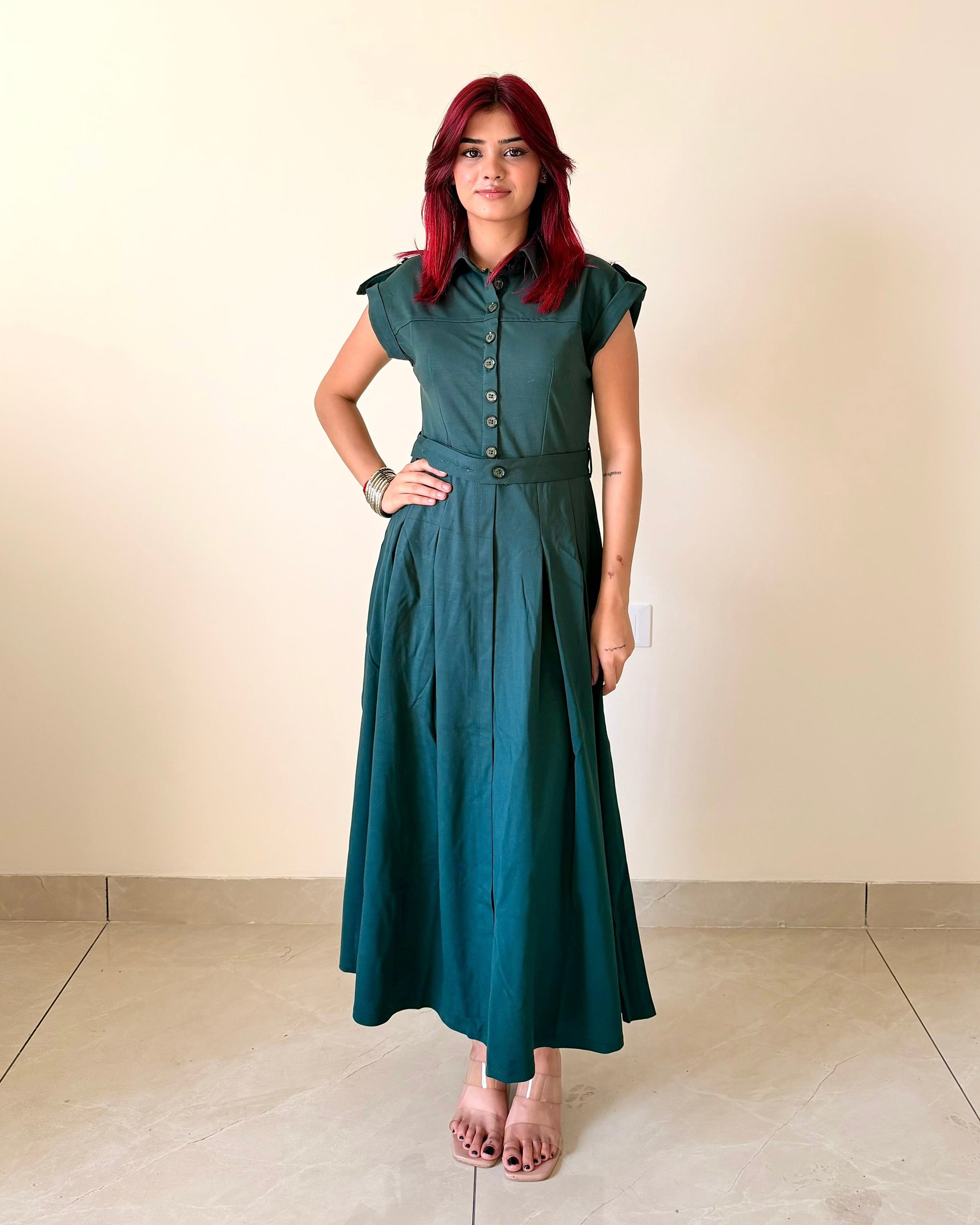 Sleeved Pleated Dress 