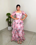 Floral Tulle Dress Square-Neck