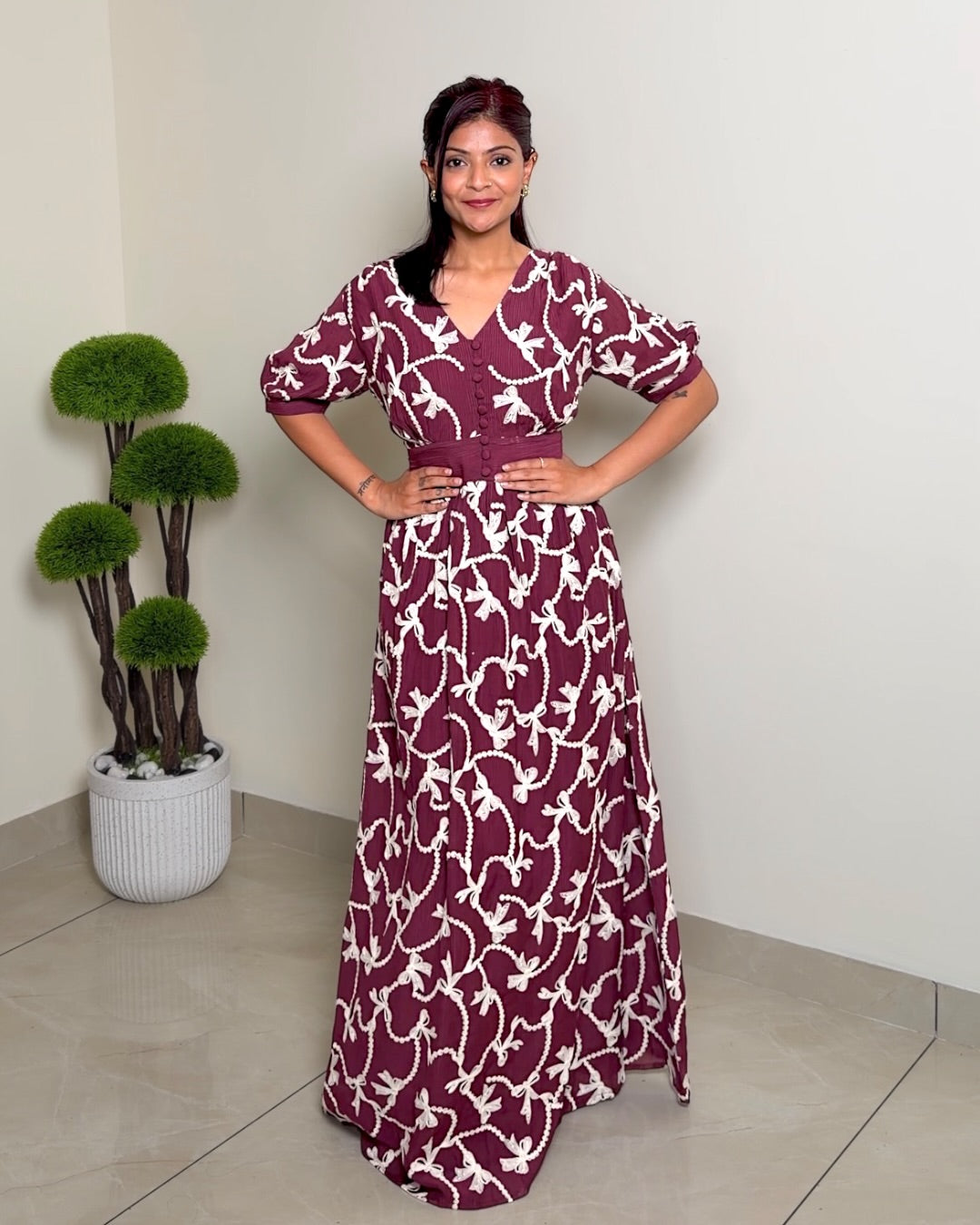 Bow Embroidered Maxi Dress