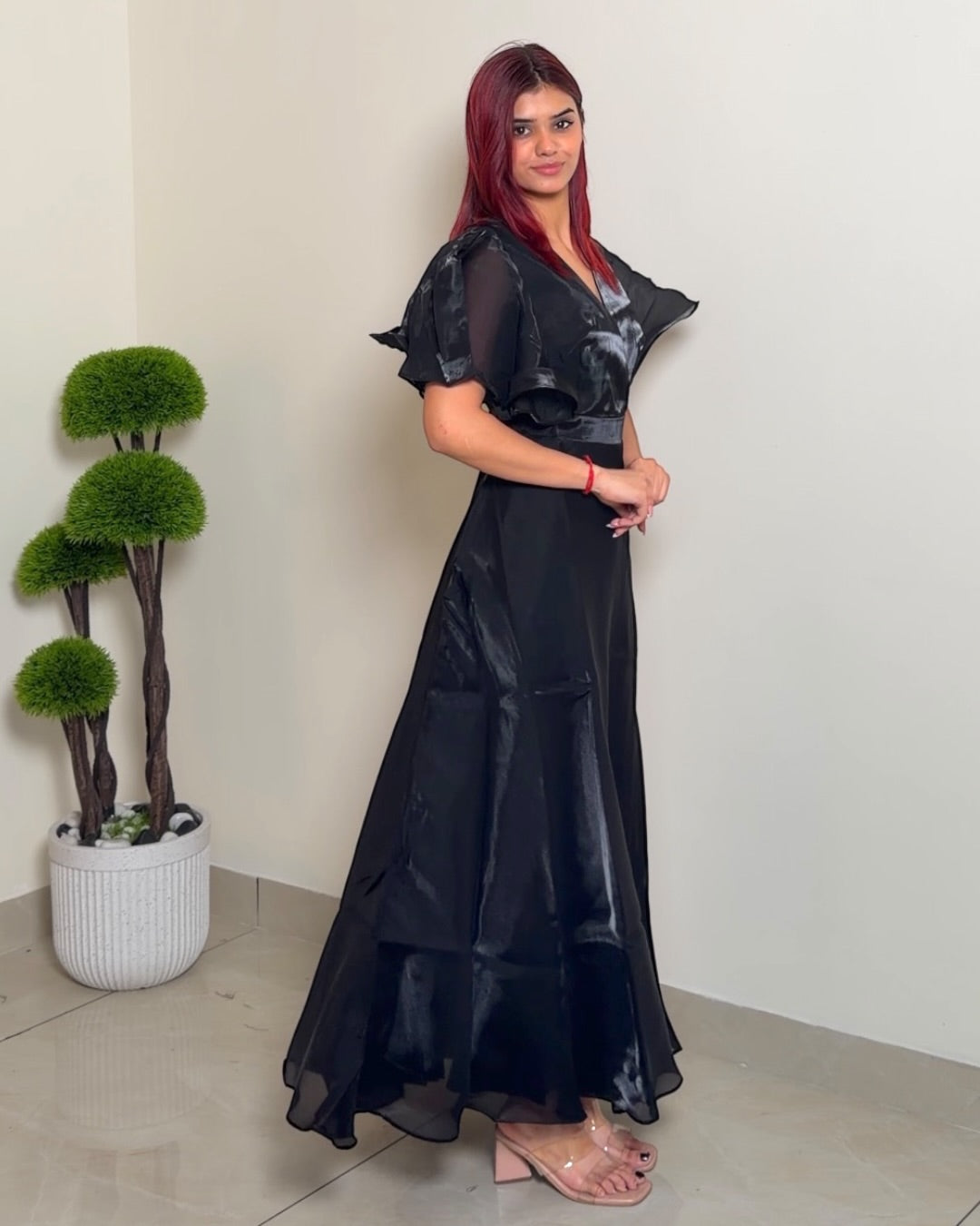 Butterfly Sleeves Metallic Gown