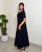 Button-Down Square Neck Denim Maxi Dress