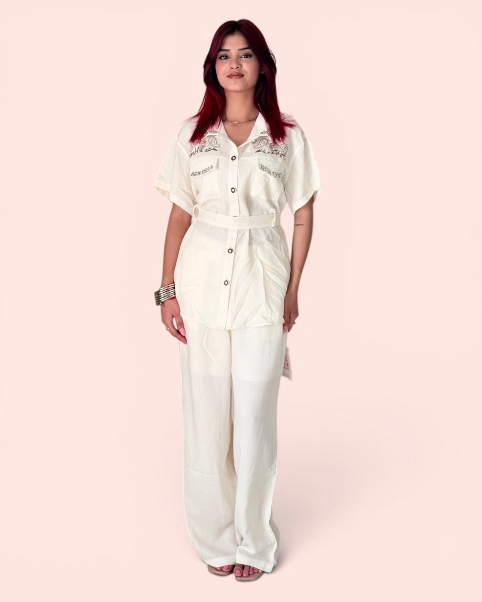 Embellished Utility Safari Shirt & Wide-Leg Trouser Co-ord Set