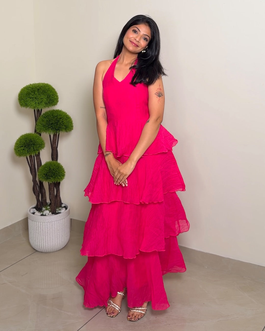 Ruffle Tiered Halter Neck Maxi Dress