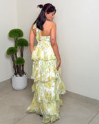 Printed Ruffle Halter Tiered Dress