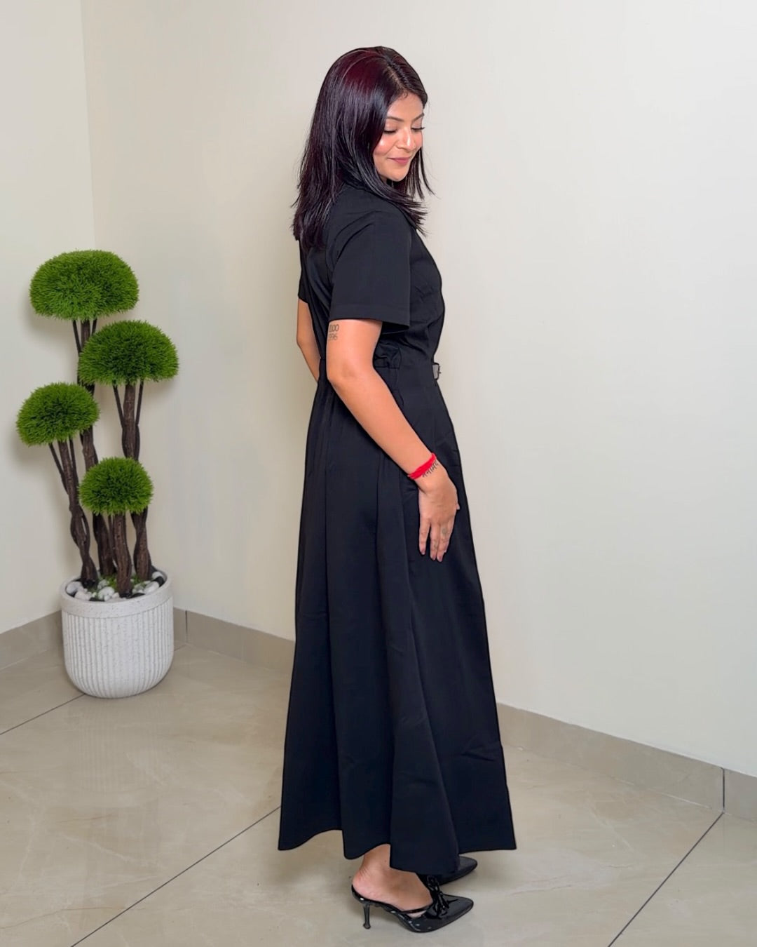 Belted Stretchable Shirt Style Dress