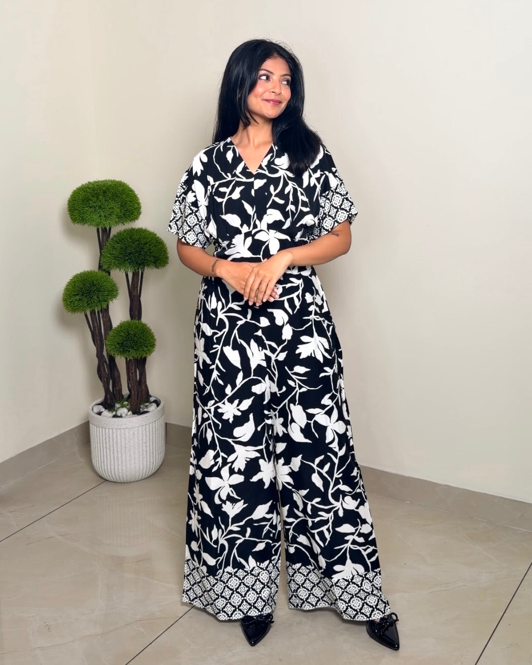 Printed V Neck Jumpsuit