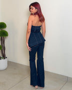 Halter Neck Peplum Denim Cord Set