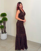V Neck Ruched Fishtail Dress