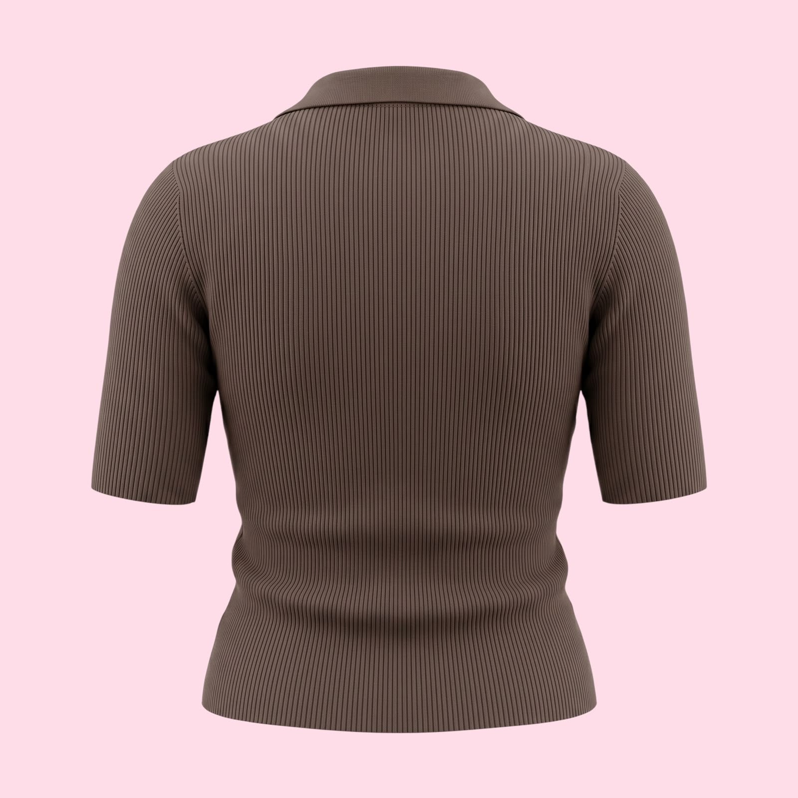 Fine-Ribbed V-Neck Polo Bodycon Collered Top