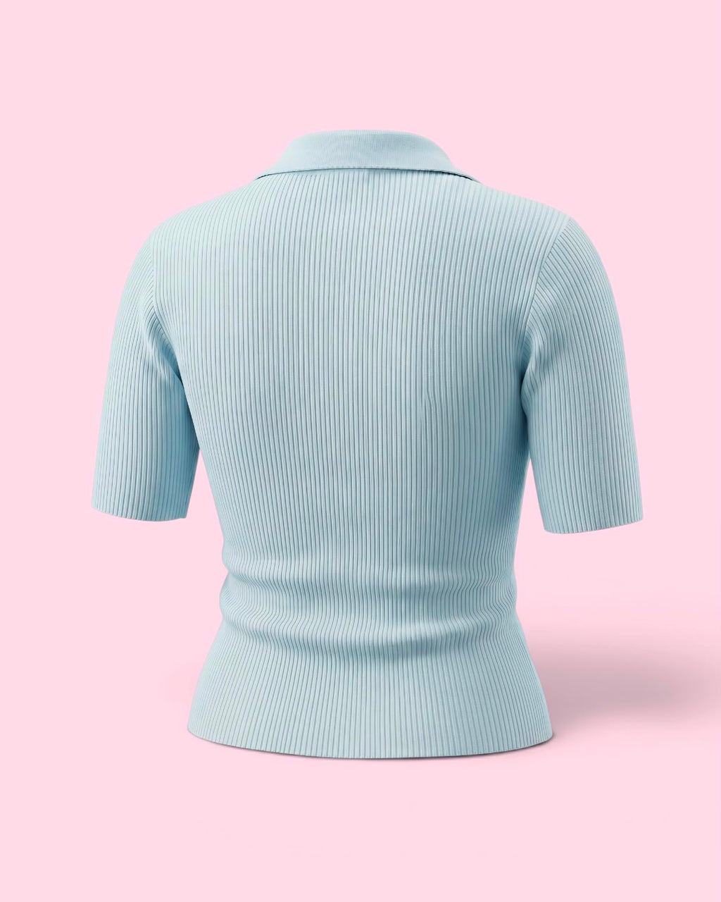 Fine-Ribbed V-Neck Polo Bodycon Collered Top
