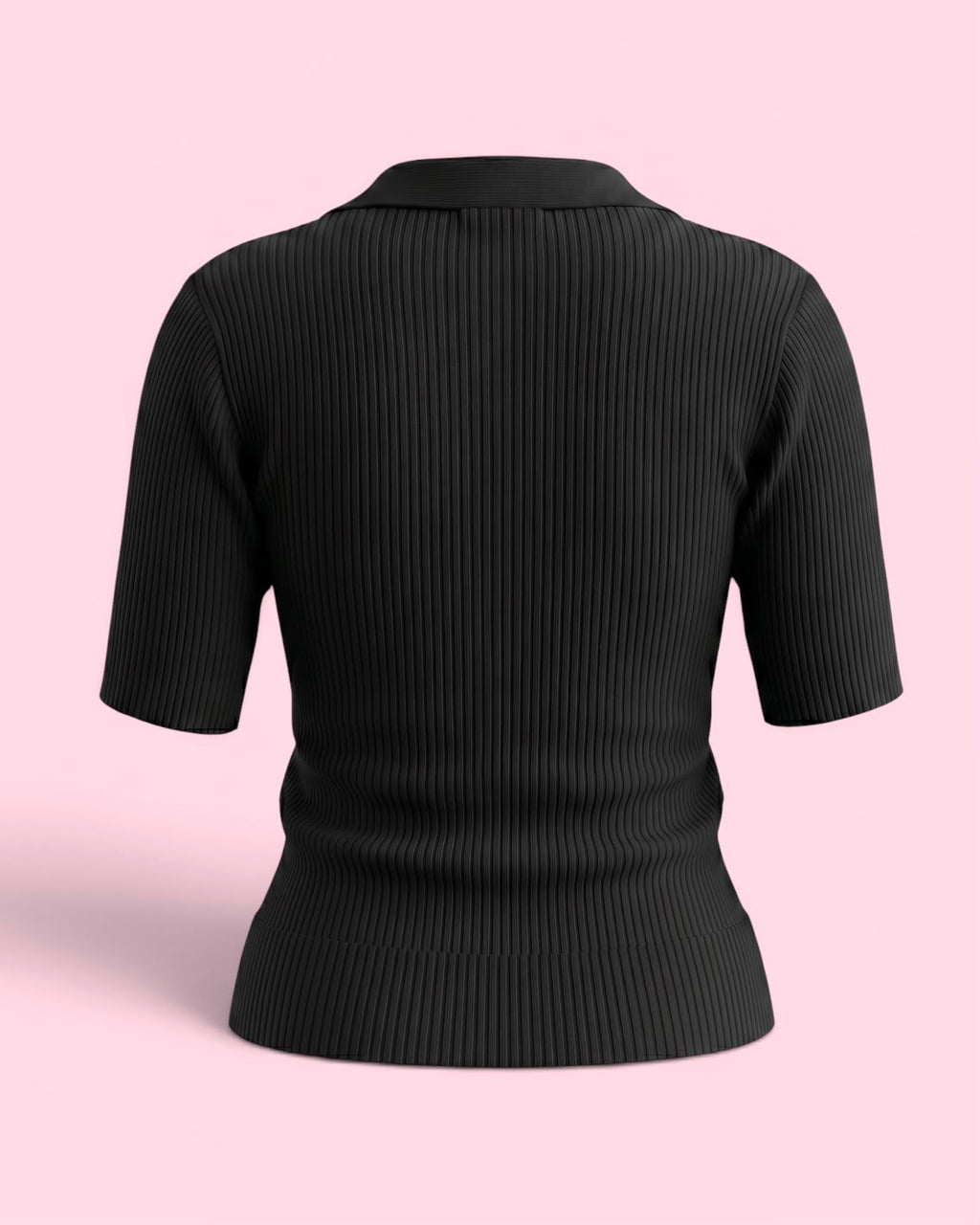 Fine-Ribbed V-Neck Polo Bodycon Collered Top