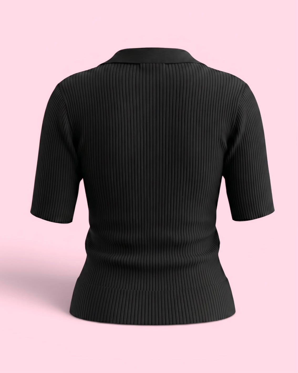 Fine-Ribbed V-Neck Polo Bodycon Collered Top