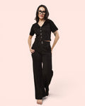 Notched Collar Cropped Shirt & Wide-Leg Trouser Co-ord Set